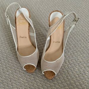 Christian Louboutin White peep toe sling backs